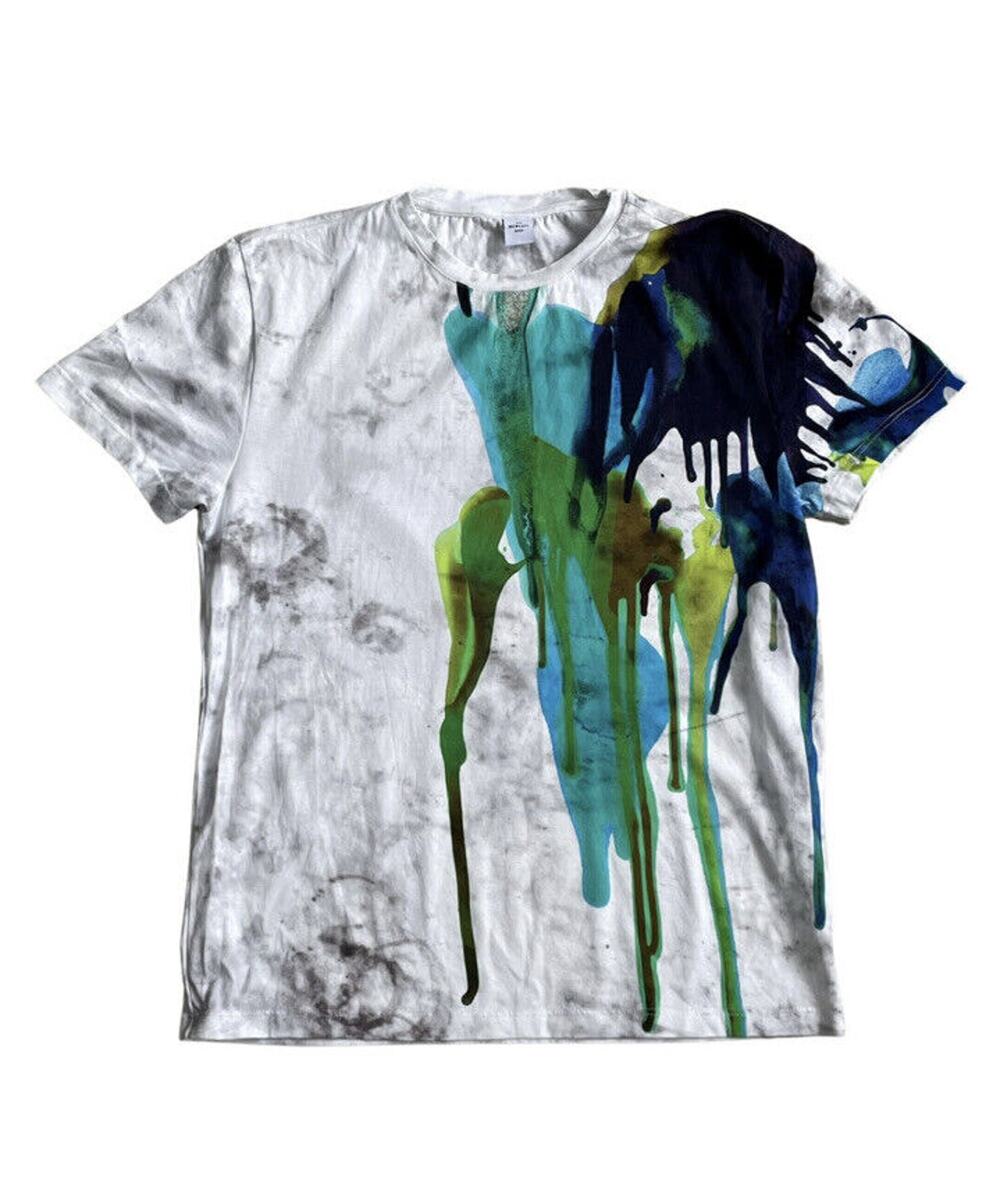 Berluti Paris Men T-shirt Splatter Paint Multicolor Crew Neck Size M 100% Cotton